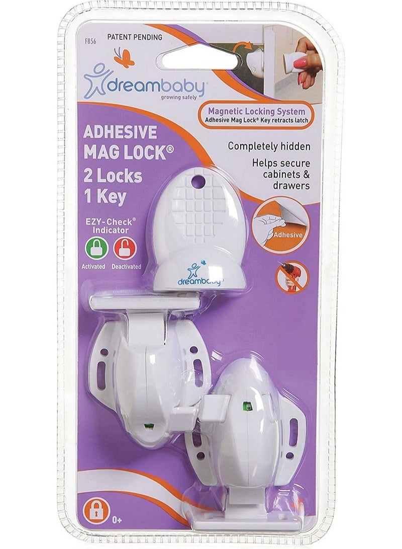 Dreambaby White Adhesive Mag 2 Locks 1 Key